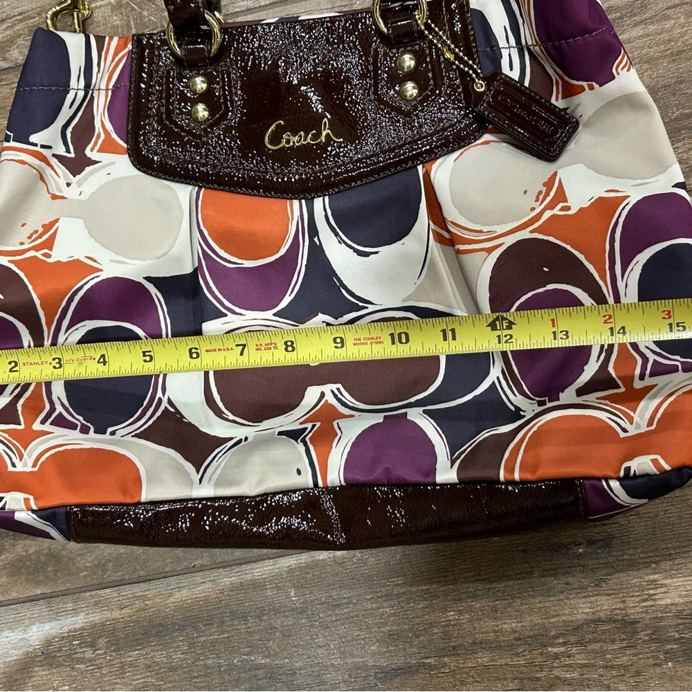 New Coach Ashley Scarf Print Purse F20113 Purple Brown Patent Leather Bag Y2K - Picture 5 of 15